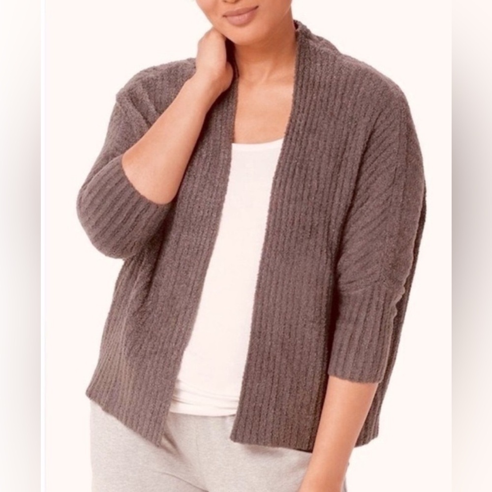 Barefoot Dreams CozyChic Lite Dolman Sleeve Shrug Sweater Cardigan Sz S/M Brown
